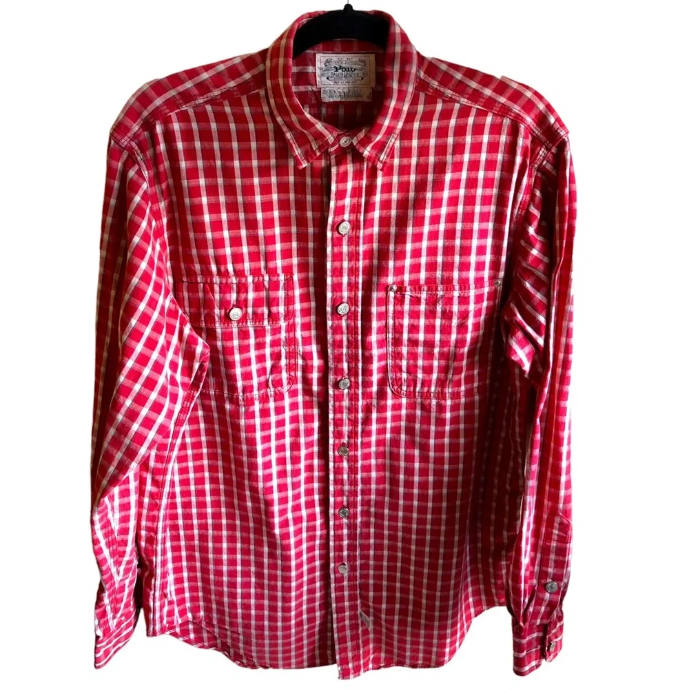 Vintage 80's Polo Ralph Lauren Authentic Dungarees Red Plaid Shirt. Size Medium